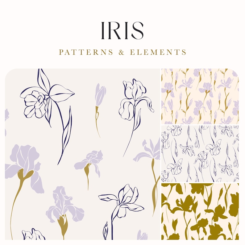 IRIS Vector Seamless Pattern Clipart Bundle, Hand‑drawn Botanical ...