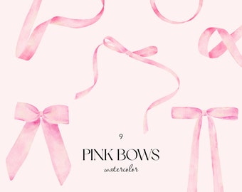 Watercolor muted pink bow clipart, Pastel pink ribbon png, Baby girl clipart, Instant download, Commercial use