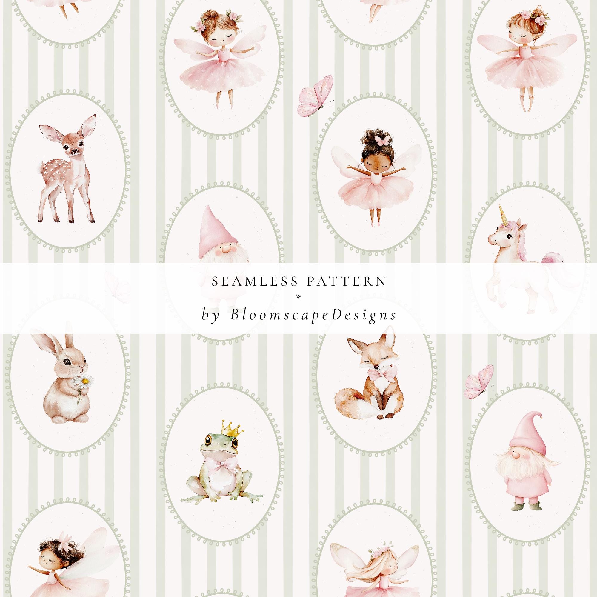 Watercolor Fairy Garden Seamless Pattern, Baby Girl Digital Paper ...