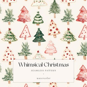 Watercolor Christmas Tree Seamless Pattern, Festive Holiday Digital Paper, Whimsical Christmas Background for Crafts, DIY Projects, Wrapping