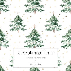 Naadloos kerstboompatroon, groene kerstbomen met gouden sterren, digitaal papier voor feestelijke feestdagen, leuke kerstachtergrond voor knutselen