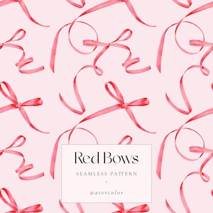 Motivo acquerello senza soluzione di continuità con fiocchi rossi, elegante design con nastro rosso per lavoretti natalizi, Natale, carta da regalo, inviti, progetti fai da te