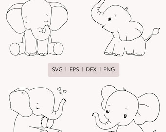 Baby elephant svg, Baby shower svg clipart, Baby boy elephant svg, Outline svg cut files for Cricut, Cute animal svg, Free commercial use