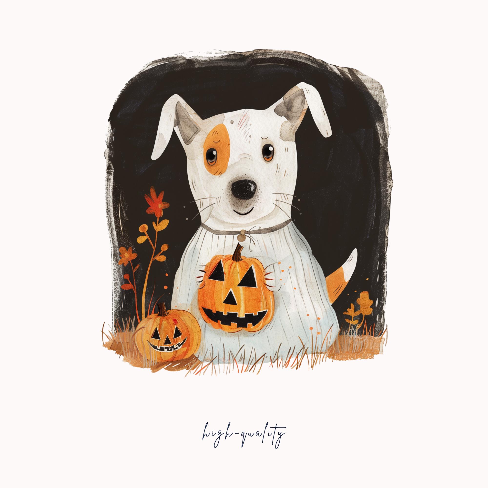 Halloween Dog PNG Clipart Bundle, Cute Funny Dog in Ghost Costume With ...