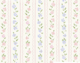Preppy Floral Seamless Pattern, Pastel Pink Blue Stripe Flower Digital Paper, Coquette Ditsy Floral Design, Feminine Scrapbook Paper