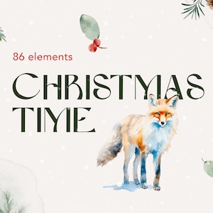 Clipart hiver aquarelle, clipart Noël, verdure hivernale, animaux aquarelles, cartes aquarelles, éléments de Noël, clipart hibou