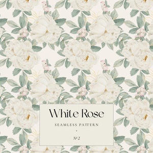 Papier numérique aquarelle rose blanche, motif sans couture de fleurs blanches, fond de mariage ivoire, papier numérique élégant, usage commercial