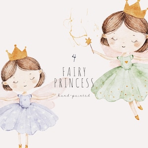 Clipart fée aquarelle, princesse fée PNG, illustration de fée magique peinte à la main, impression d'Art fée lunatique, déco fée bébé fille