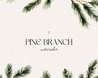 Watercolor pine branch clipart, Watercolor winter clipart, Christmas clipart, Pine cone clipart, Tree branch clipart, Greenery watercolor