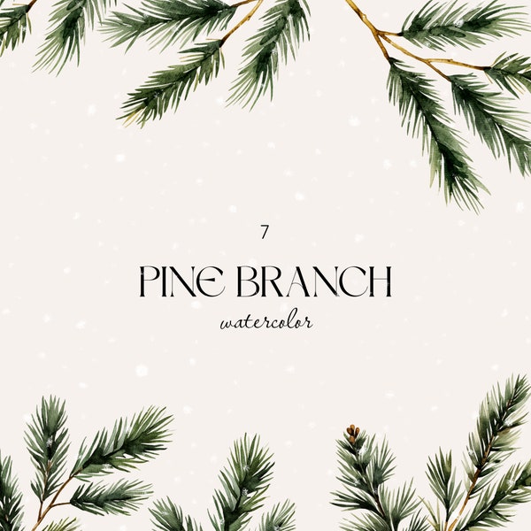 Watercolor pine branch clipart, Watercolor winter clipart, Christmas clipart, Pine cone clipart, Tree branch clipart, Greenery watercolor