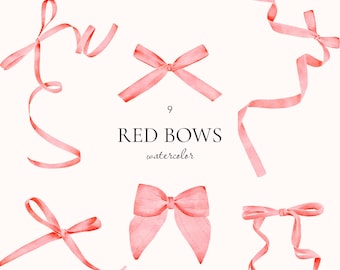 Lazo rojo de acuarela, lazo rojo PNG, lazo rojo con estilo PNG, lazo navideño, diseño elegante, descarga instantánea, uso comercial