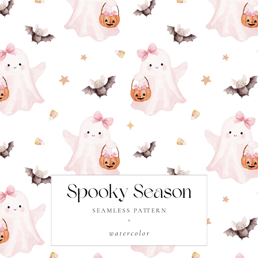 Cute Ghost Halloween Seamless Pattern, Pink Girly Halloween Digital ...