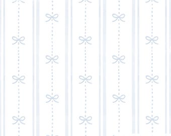 Pastel Blue Bow Seamless Pattern, Preppy Stripe Digital Paper, Blue Nursery Wallpaper, Minimal Fabric Pattern, Hand Painted