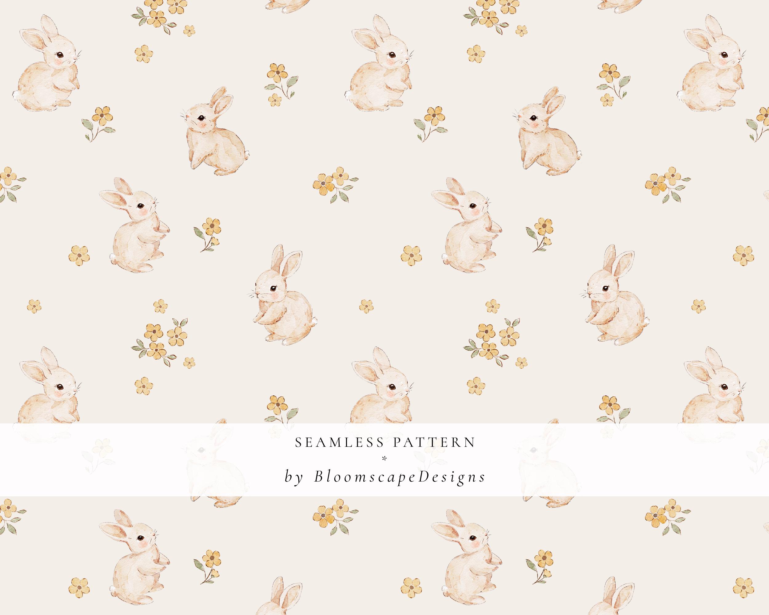 Bunny Seamless Pattern, Watercolor Rabbit Digital Paper, Neutral Floral ...