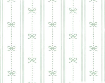Sage Green Bow Seamless Pattern, Preppy Stripe Digital Paper, Neutral Nursery Wallpaper, Minimal Fabric Pattern, Hand Painted