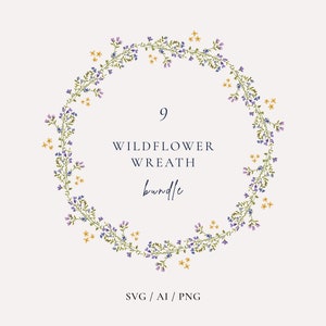 Aquarel Wildflower krans SVG bundel, botanische krans clipart, delicate bloemen cirkel frame SVG, zomer krans SVG, gratis commercieel gebruik