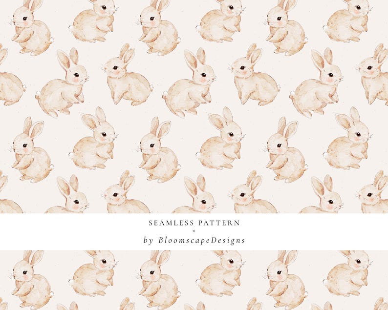 Watercolor Bunny Seamless Pattern, Hand-painted Rabbit Digital Paper ...