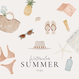 Watercolor summer vibes png clipart, Beach girl clip art, Beach vacation clipart, Vintage watercolor print, Instant download, Commercial use