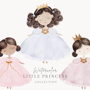 Clipart de acuarela de princesa bebé, linda princesa pastel PNG, clipart de niña rosa, baby shower de niña, descarga instantánea, uso comercial