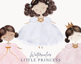 Baby princess watercolor clipart, Cute princess pastel png, Pink baby girl clipart, Girl baby shower, Instant download, Commercial use