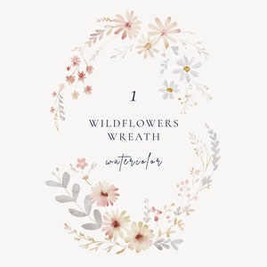 Wildflower wreath watercolor autumn clipart, Summer floral frame, Autumn floral wedding invite wreath, Simple fall wreath png