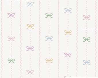 Coquette Bow Seamless Pattern, Pastel Stripe Ribbon Digital Paper, Girly Nursery Wallpaper, Preppy Fabric Pattern, Hand Painted