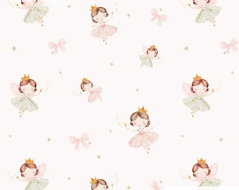 Fairy Princess Seamless Design, Hand Painted Nursery Digital Paper, Blush Fairy Background, Baby Girl Wallpaper, Kids Fabric Print