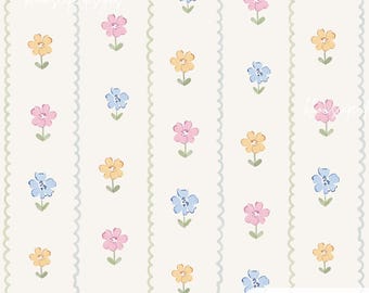 Pastel Floral Stripe Seamless Pattern, Vintage Nursery Wallpaper, Cottagecore Flower Fabric, Digital Paper