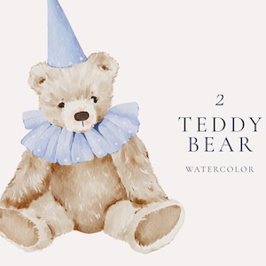Clipart mignon ours en peluche aquarelle, clipart anniversaire, ours en peluche bleu, shower de bébé ours, téléchargement immédiat, usage commercial