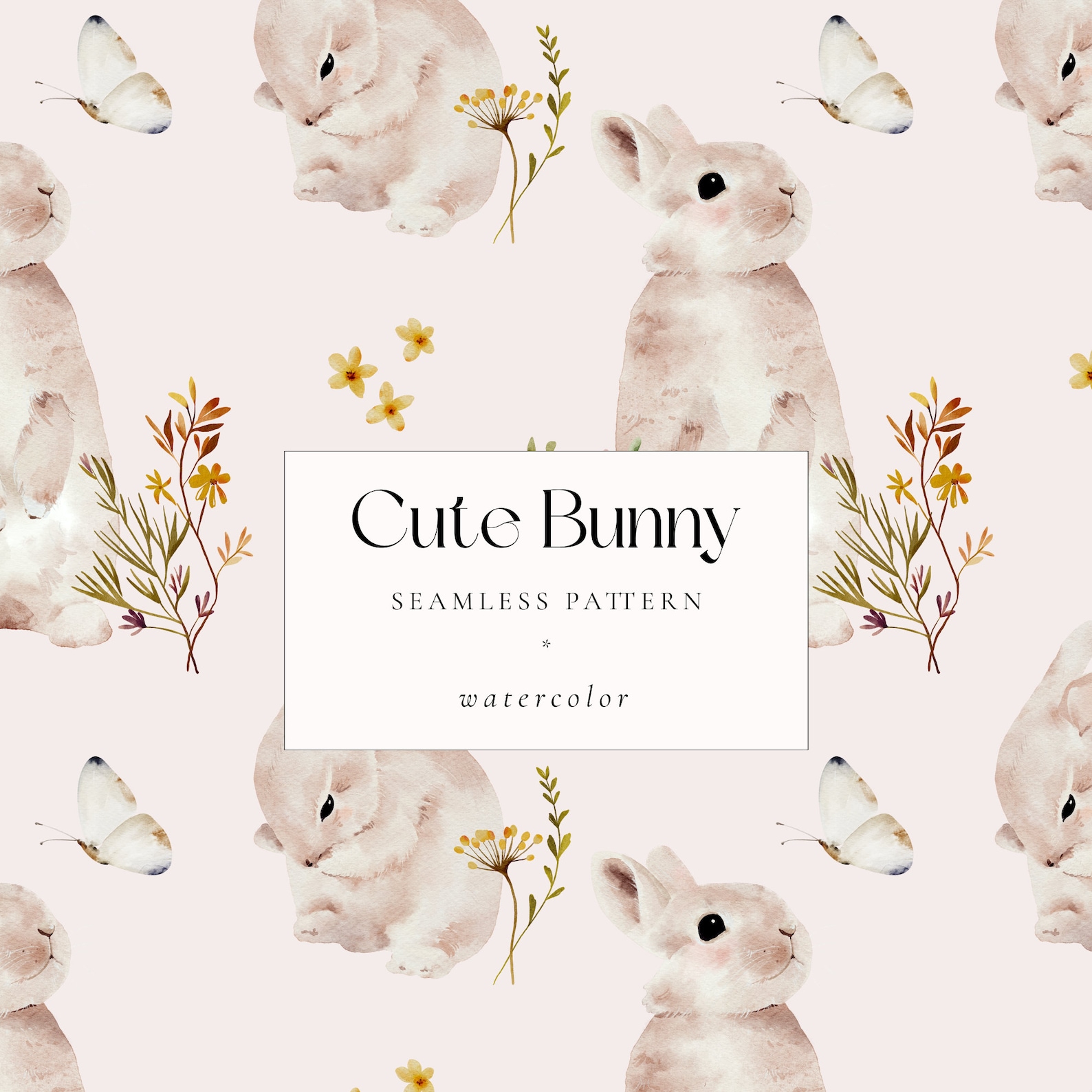 Watercolor Bunny Rabbit Digital Paper, Easter Seamless Pattern, Spring ...