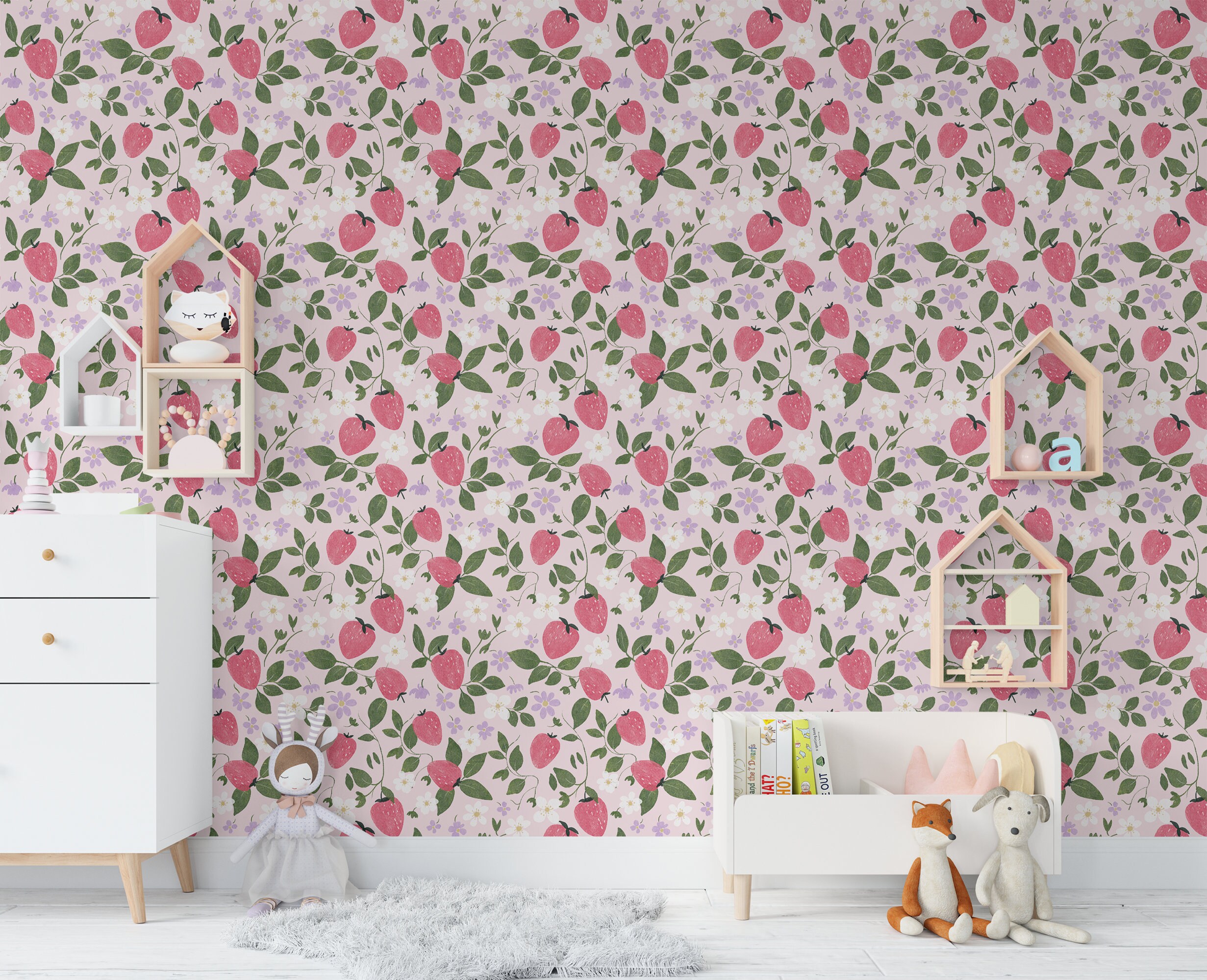 Strawberry Seamless Pattern, Pink Strawberries PNG Seamless File, Hand ...