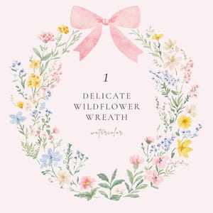 Couronne de fleurs sauvages aquarelle PNG, Clipart cadre floral rustique, décoration de chambre de bébé fille peinte à la main, couronne de noeud botanique bohème, cadre pastel