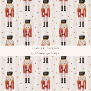 Arquivo sem emendas de quebra-nozes de Natal, padrão de quebra-nozes em aquarela, padrão de repetição de Natal vermelho, papel digital de férias para artesanato de Natal