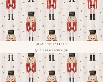 Nutcracker Christmas Seamless File, Watercolor Nutcracker Pattern, Red Christmas Repeat Pattern, Holiday Digital Paper for Christmas Crafts