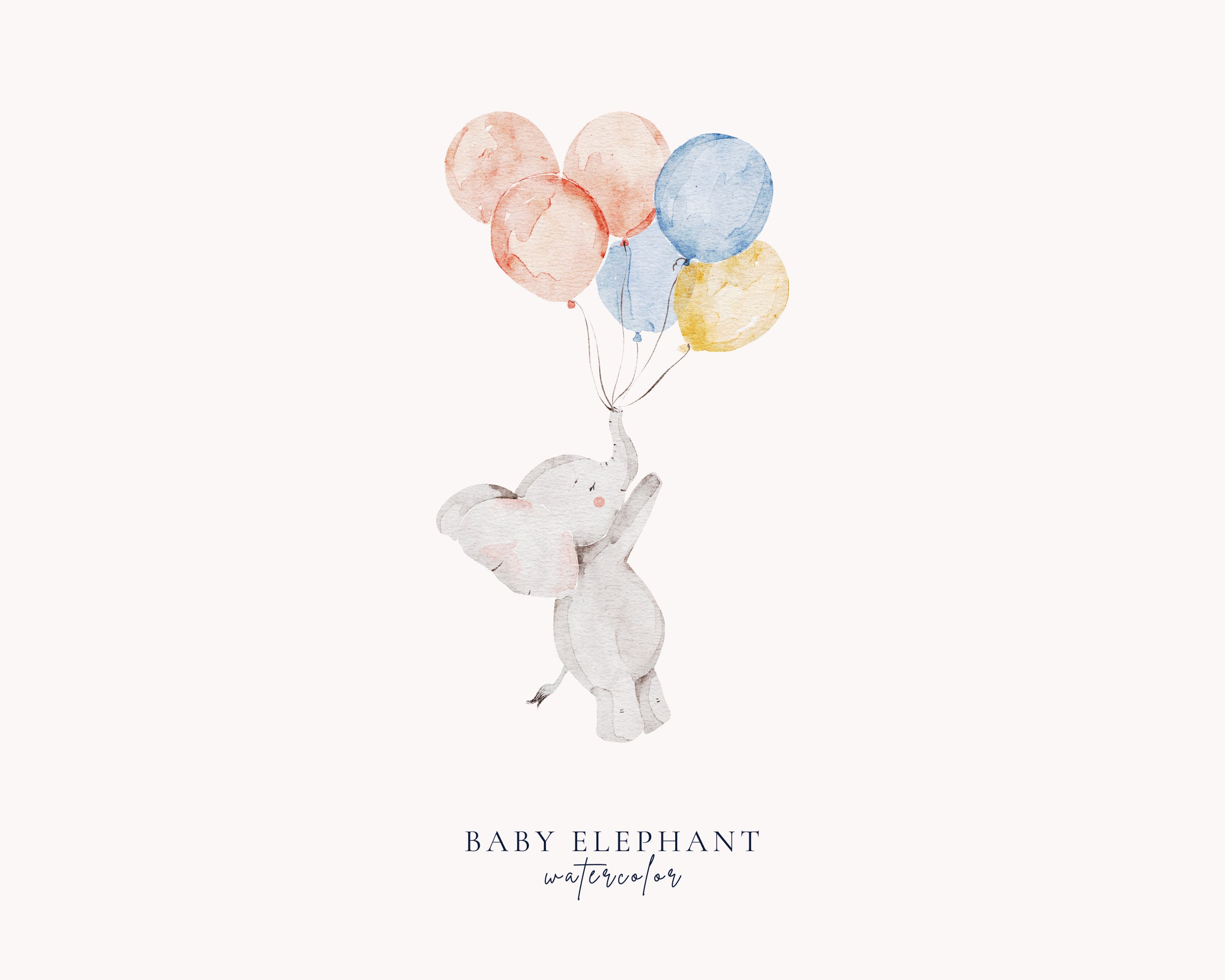 Baby Elephant Watercolor Clipart, Baby Boy Shower Decor, Baby Girl ...