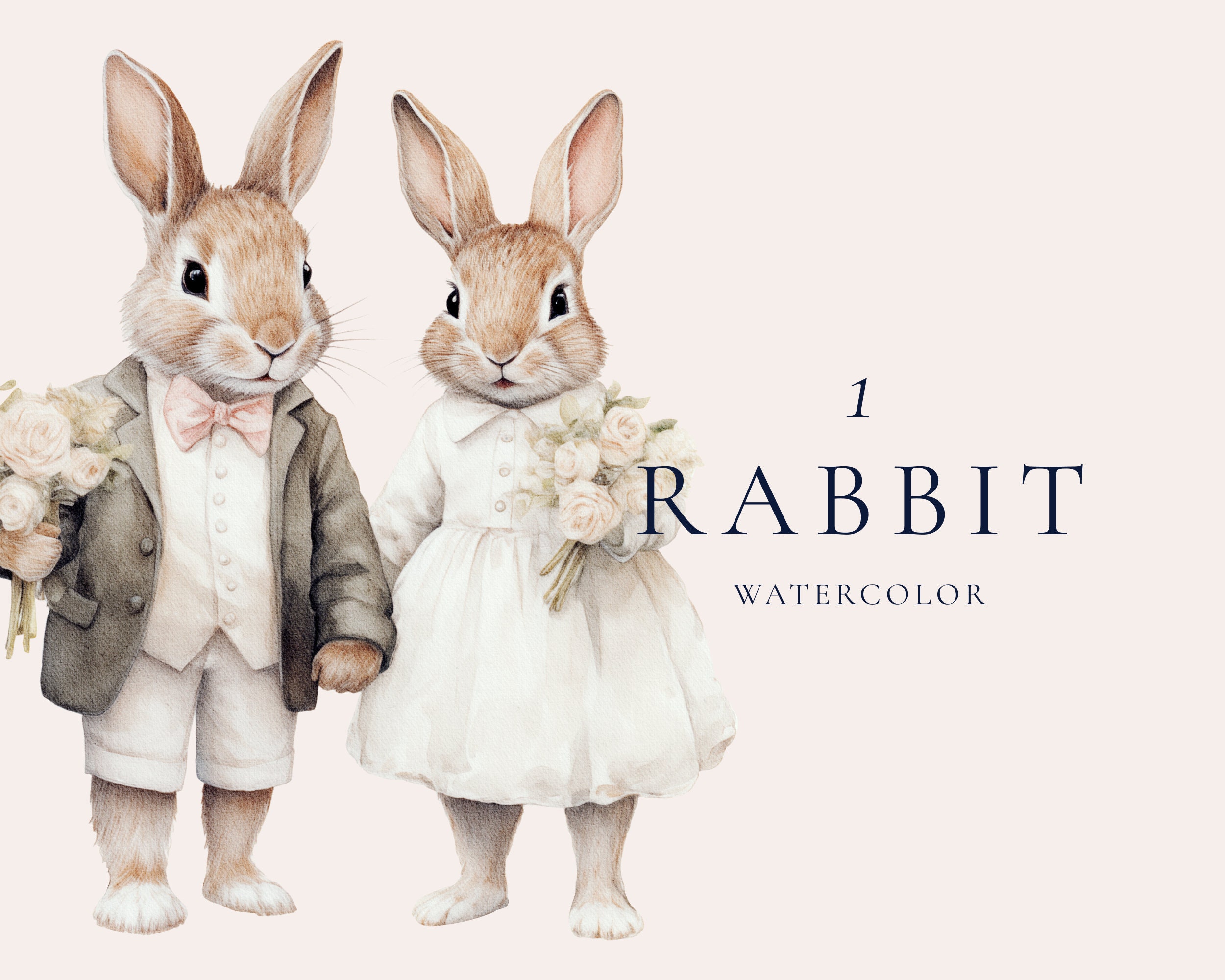 Wedding Rabbit Book Watercolor Vintage Wedding Rabbit Clipart, Rustic Wedding, Whimsical ...