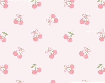 Coquette Cherry Seamless Pattern, Cherry Bow Print, Summer Scrapbook Paper, Pastel Girly Digital Paper, Cute Cherry Pattern