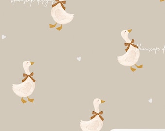 Neutral Goose Seamless Pattern, Vintage Cottagecore Nursery Wallpaper, Beige Goose Digital Paper, Nursery Fabric