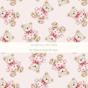 Modèle sans couture mignon d'ours en peluche, papier numérique de Saint-Valentin, conception d'ours d'aquarelle pour le papier d'emballage, décoration de baby shower, scrapbooking