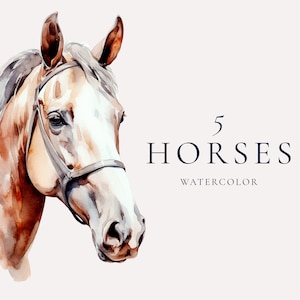 Watercolor horse clipart, horse portrait, horse painting, animal clipart, horse wall art, commercial clipart, instant download