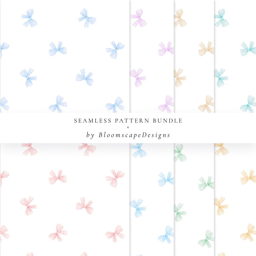 Pastel Watercolor Bows Seamless Pattern Bundle, Pink Blue Sage Green ...