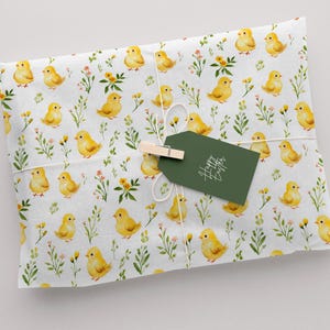 Watercolor Baby Chick Seamless Pattern, Spring Floral Yellow Chick ...