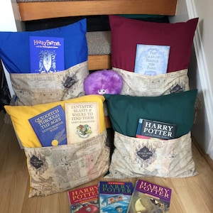 Wizarding Map Reading Cushion (includes cover and cushion), for various school house supporters and with personalisation