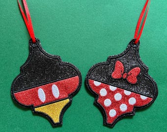 Mickey and Minnie inspired bauble style decorations - Christmas ornaments, handmade Disney themed