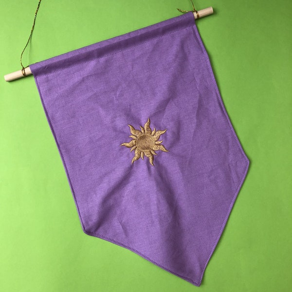 Corona Sun, Rapunzel and Tangled inspired, embroidered pin badge display flag, wall pennant, Disney