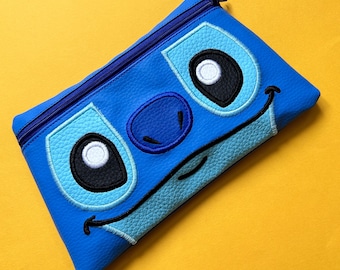 Stitch inspired makeup bag/purse - Disney inspired, applique bag with zipper, full lined, Lilo and Stitch themed
