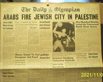Newspaper - ARABS FIRE JEWISH City In Palestine - December 5. 1947