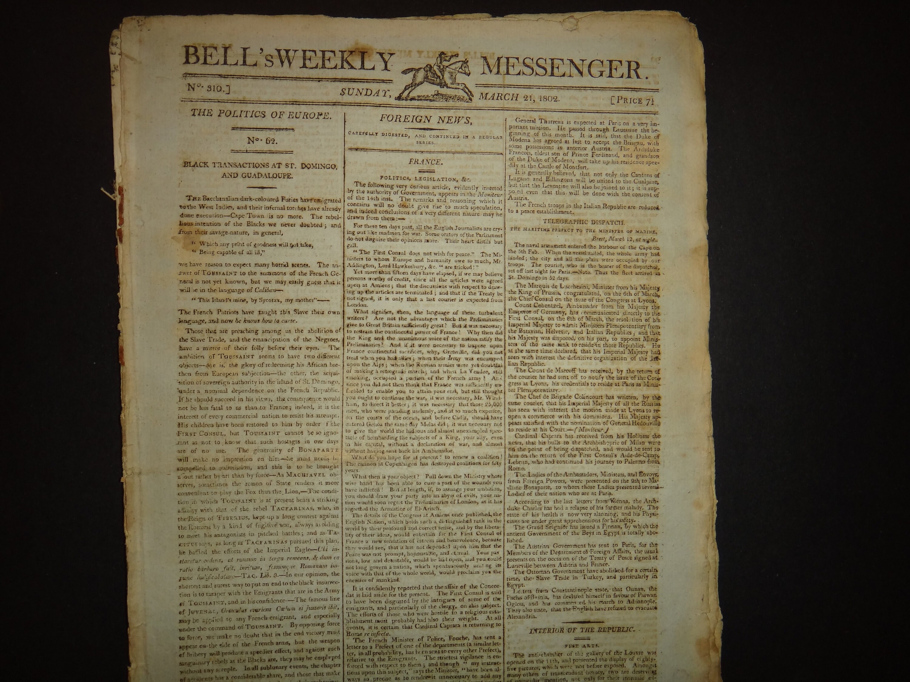 Newspaper Bells Weekly Messenger PROCLAMATION by NAPOLEON to HAYTI