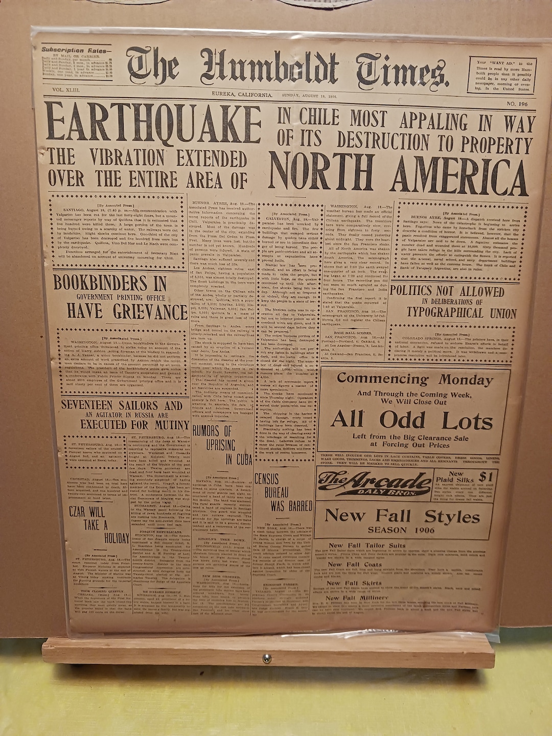 Newspaper the Humboldt Times EARTHQUAKE in VALPARAISO Etsy