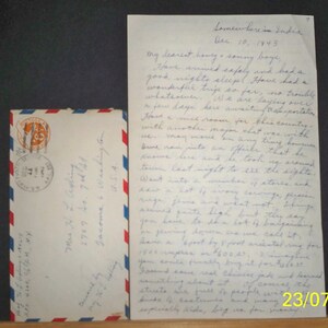 Ephemera - CARTA del hombre militar en la India - 1943